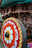 The great Chola temples of Tamil Nadu - the Sarangapani temple of Kumbakonam. The wooden chariot  parked outside the temple.  